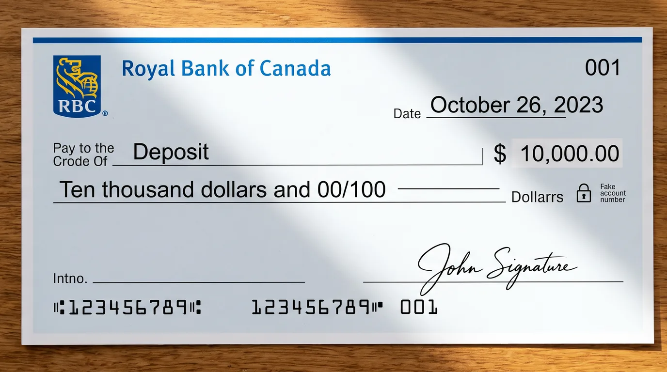 A certified cheque made out as a deposit, sitting on a wooden table