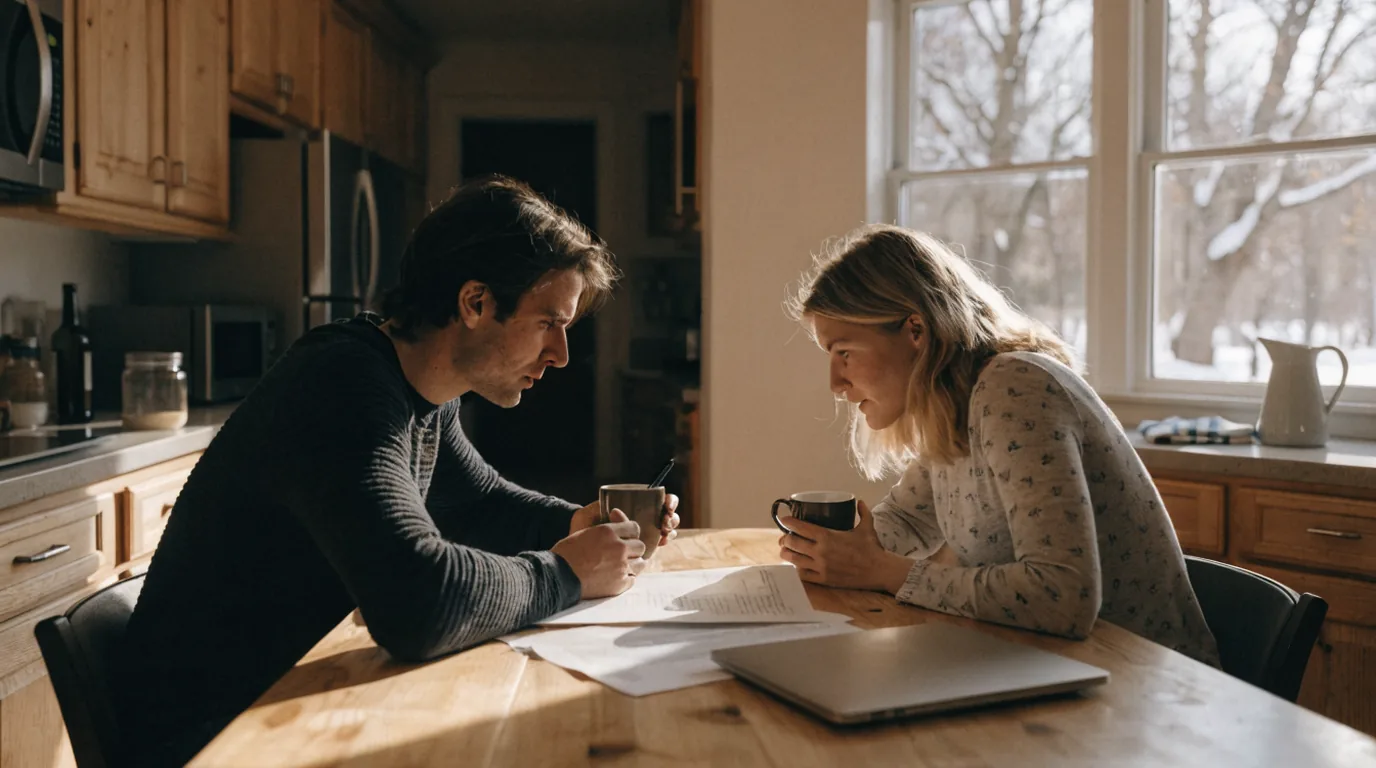 A purchase contract and a pen on a kitchen table in an Edmonton home